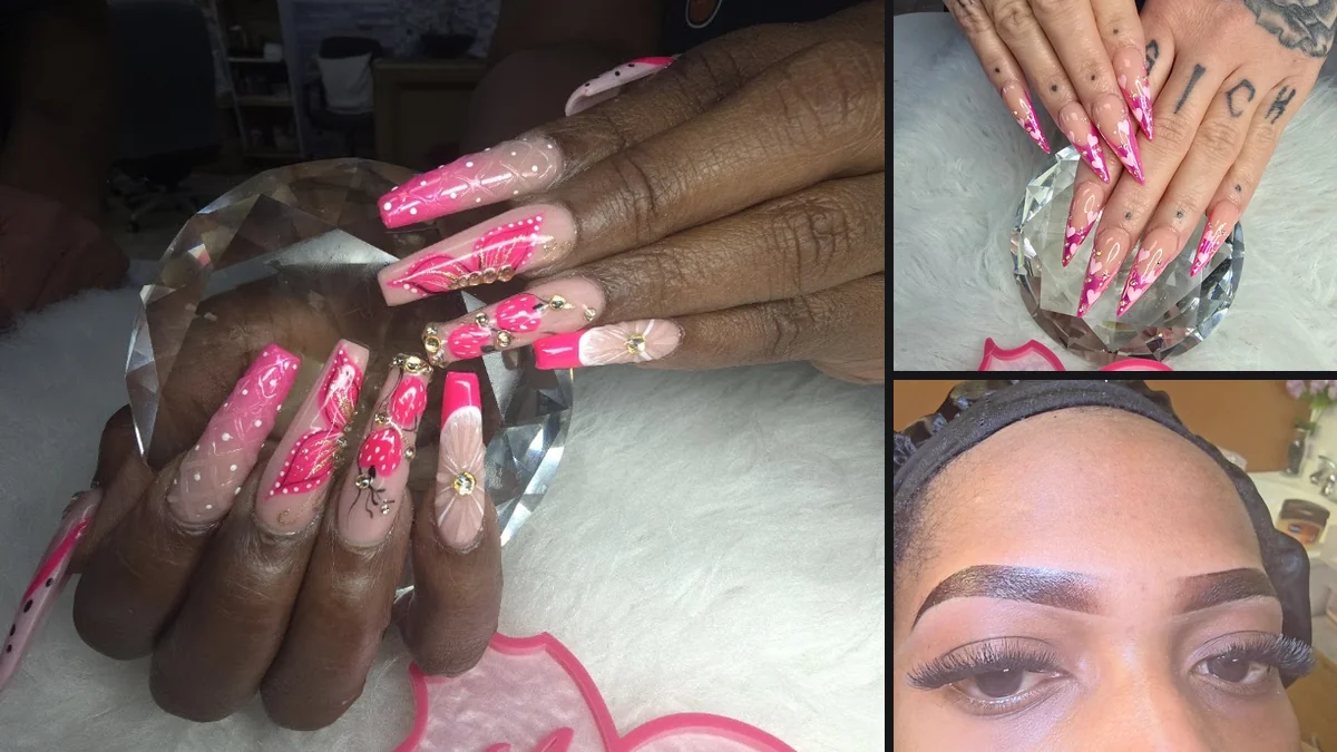 Acrylic nails displayed in varied shapes